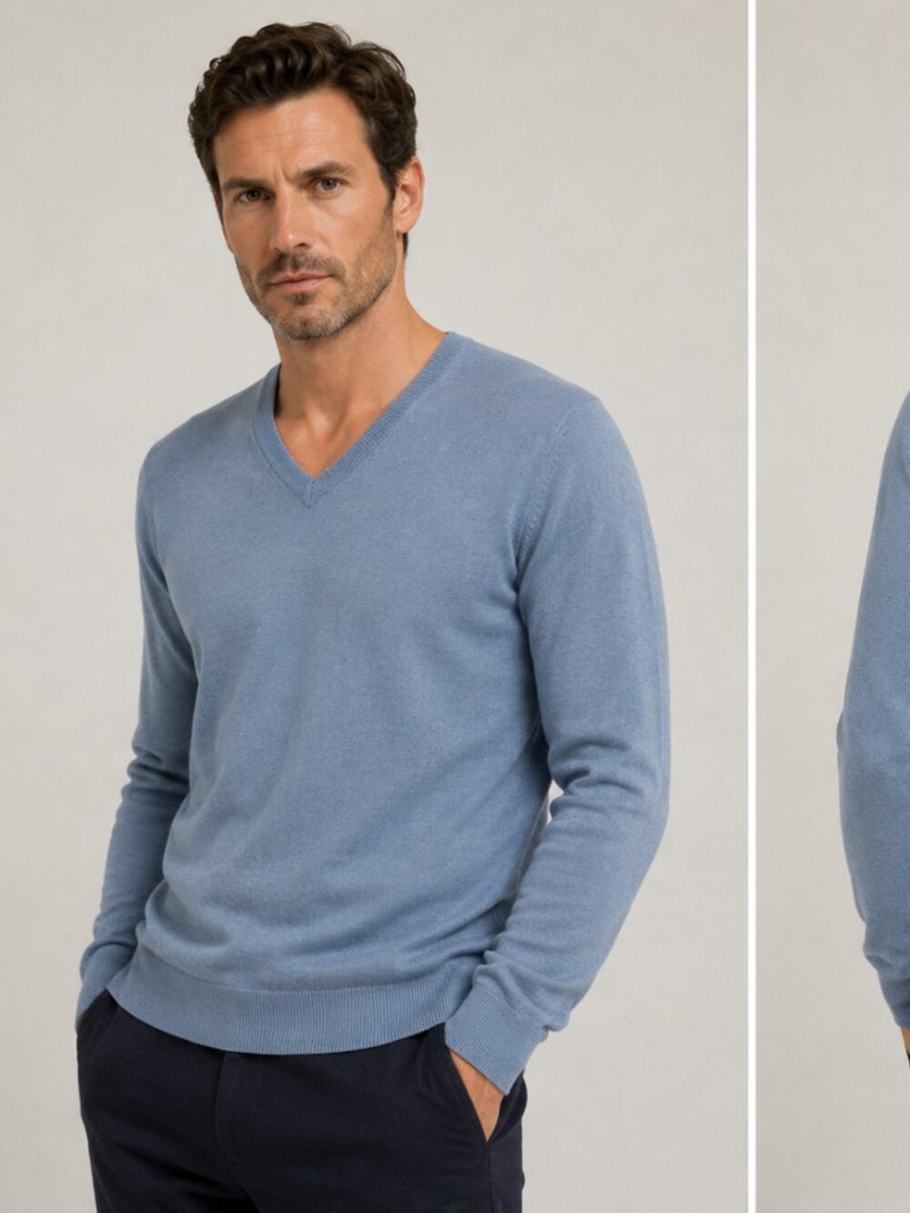 Cashmere Company Sweater Mens Blue V-Neck Cashmere Made In Italy Size S